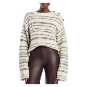 NWT REBECCA TAYLOR Womens Beige Striped Long Sleeve Crew Neck Sweater M